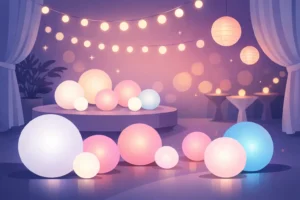 Esferas iluminadas para decoração de festa