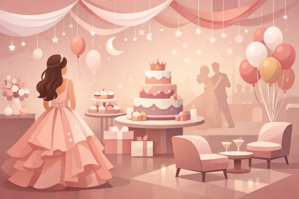 Decoração moderna de festa de 15 anos