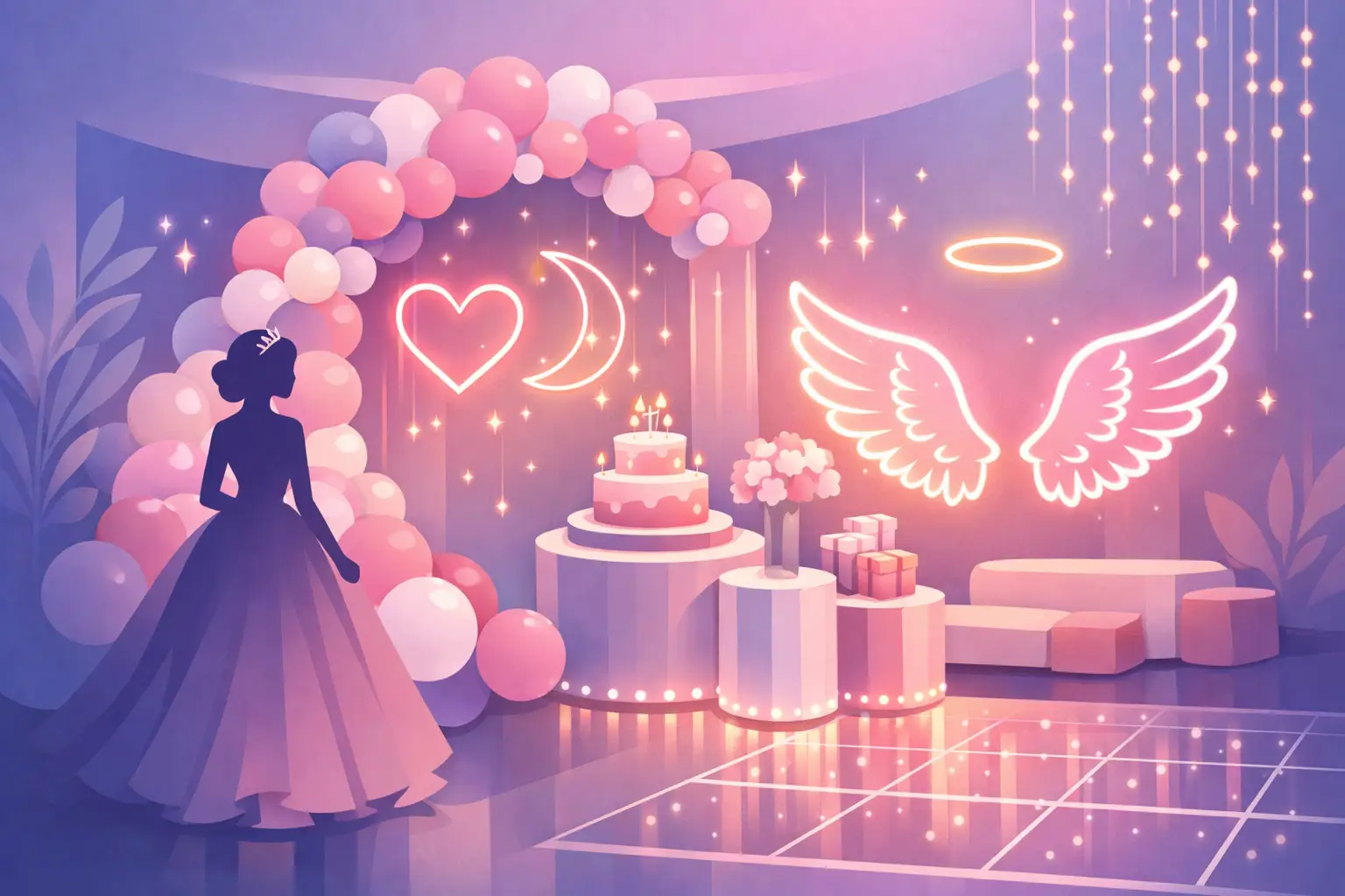 Festa de 15 anos com decoração instagramável LED