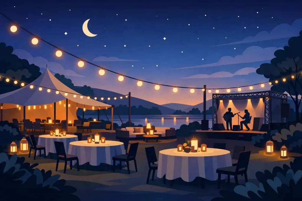 Ambientação de eventos noturnos ao ar livre