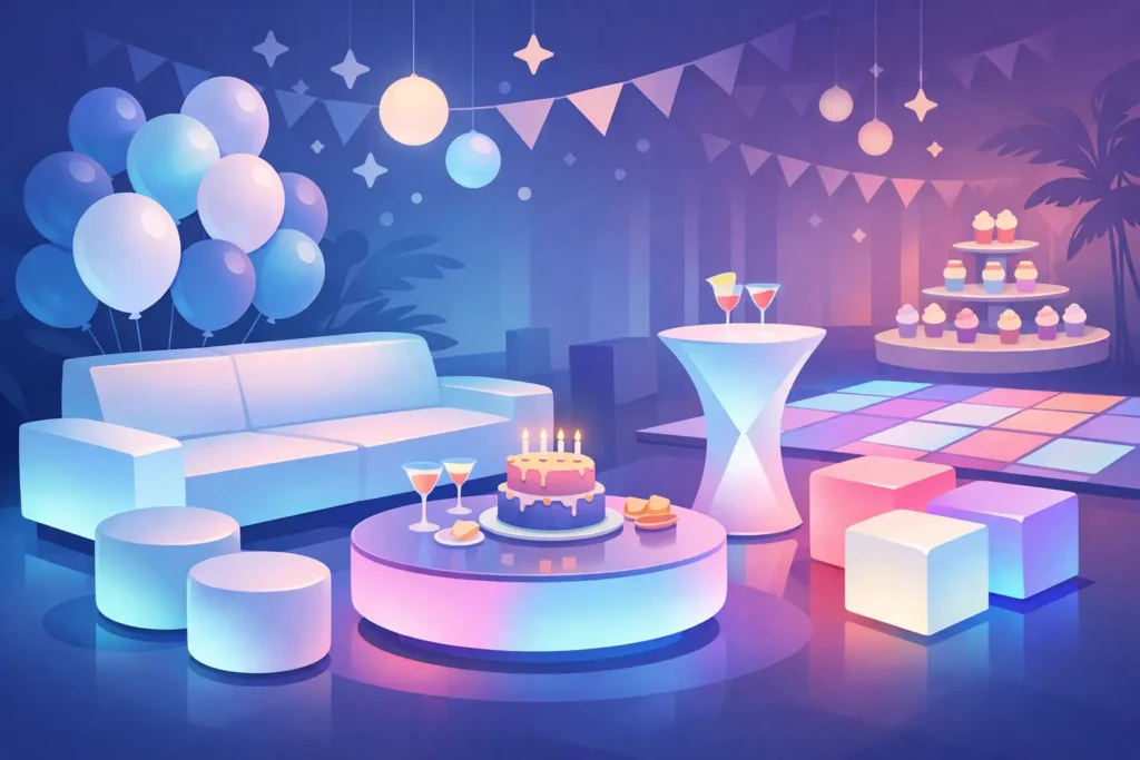 Decoração de aniversário moderno com móveis LED