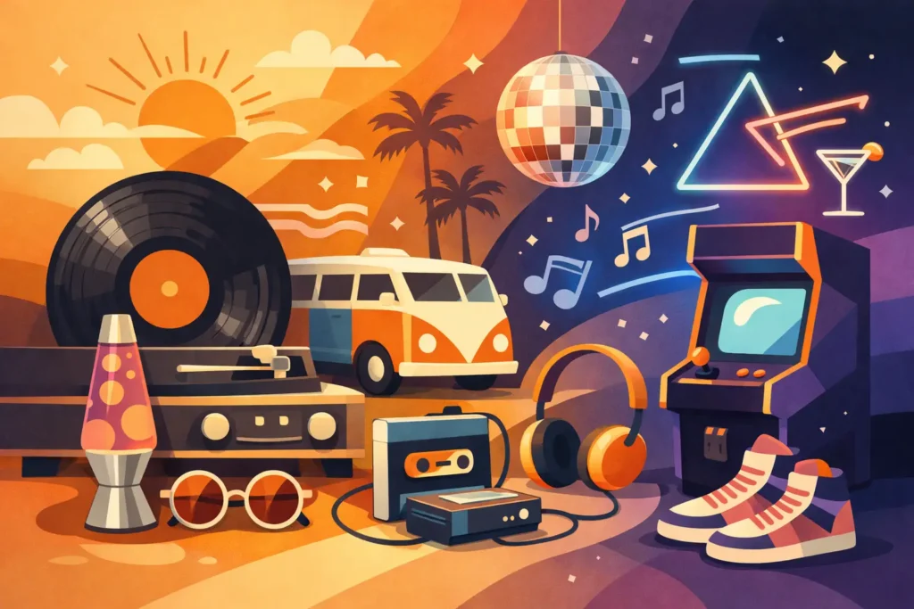 Do vinil ao neon: retrô anos 60, 70 e 80