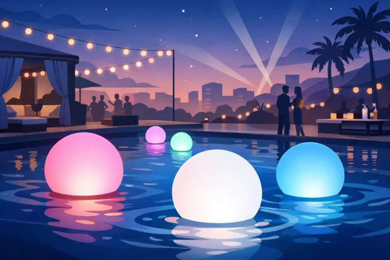 Esfera de LED em piscina para festas e eventos