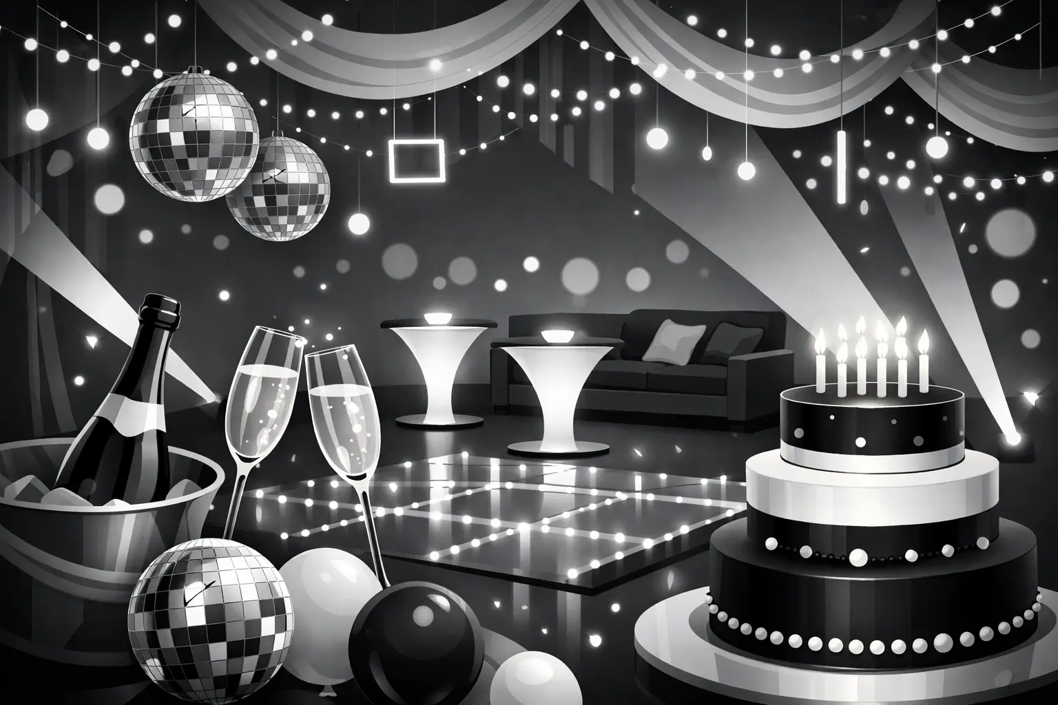 Festa black & white com LED elegante