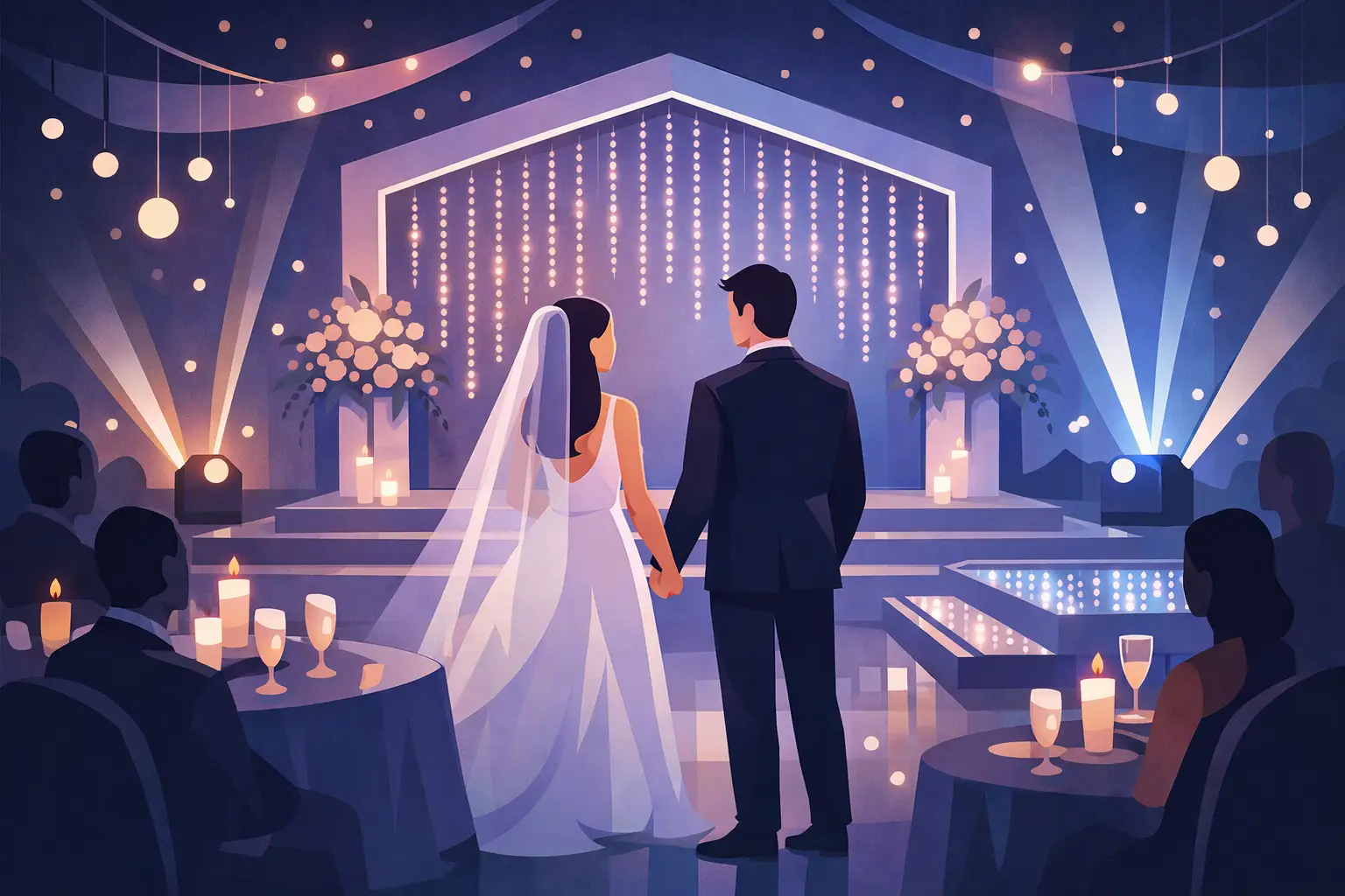 Festa de casamento moderno com LED que impressiona