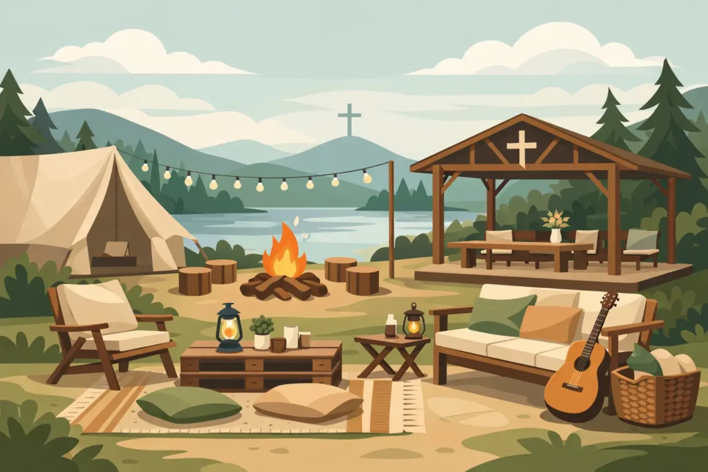 Móveis para decoração especial de acampamento evangélico