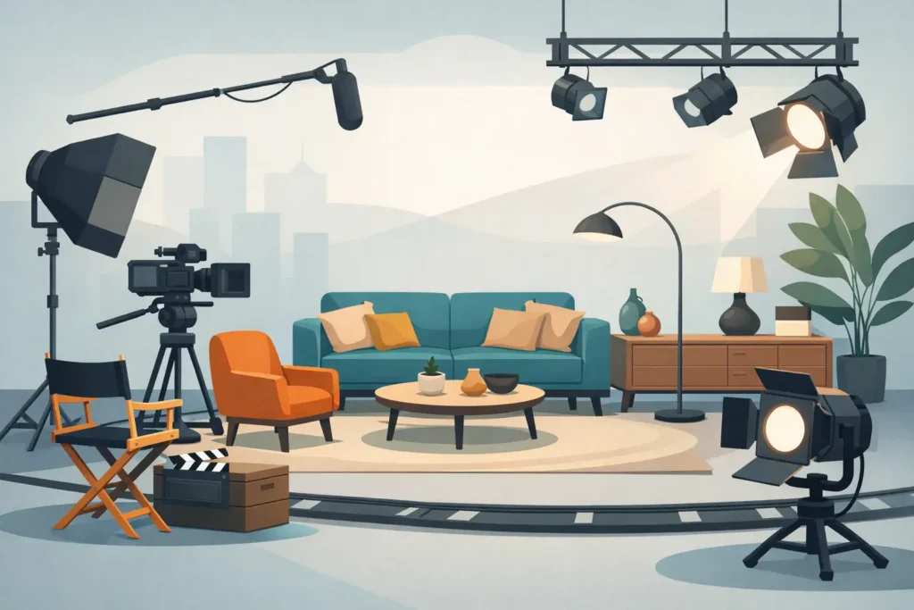 Móveis e objetos para set de filmagem impactante