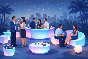 Confraternização de empresa com móveis LED