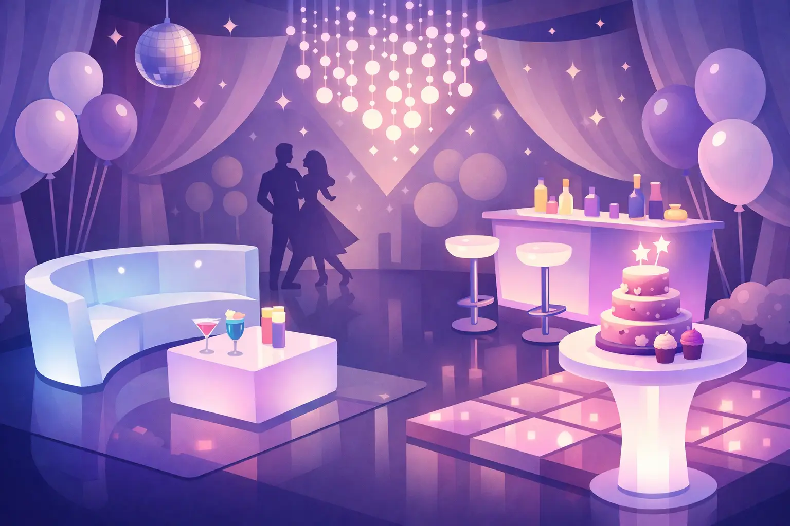 Festa de 15 anos: decoração com móveis em LED