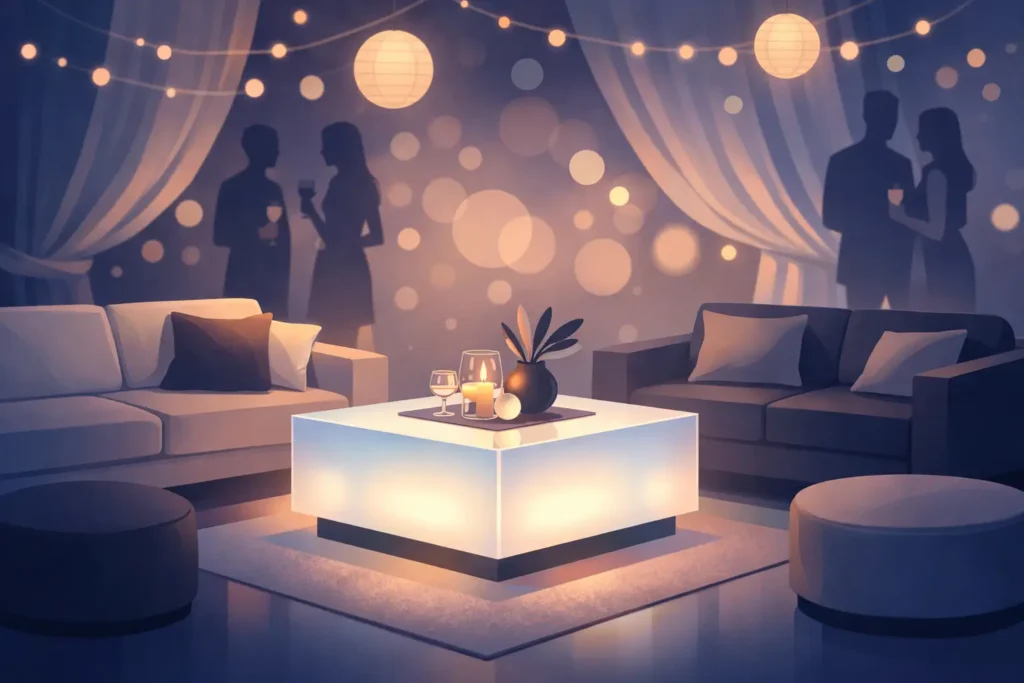 Mesa de centro iluminada para lounges em festas