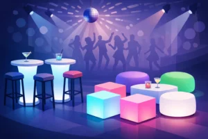 Móveis para pista de dança: bistrôs e puffs de LED
