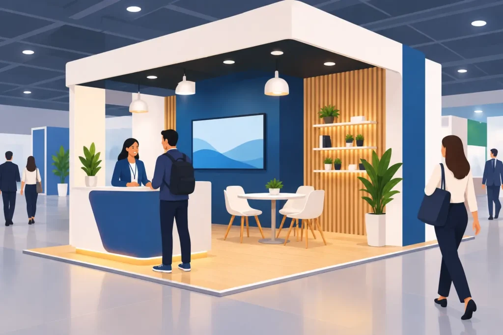 Decoração para stand de feira que atrai visitantes